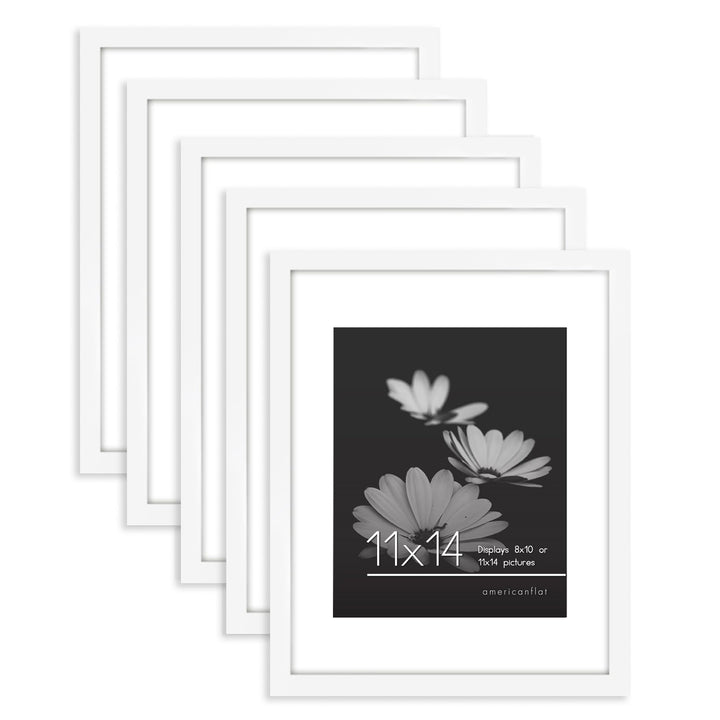 Americanflat 12x16 Picture Frame with Polished Plexiglass - Set of 5 - Use as 8.5x11 Frame with Mat or 12x16 Frame Without Mat - Galleria Collection - Gallery Wall Frame Set for Wall Display - White