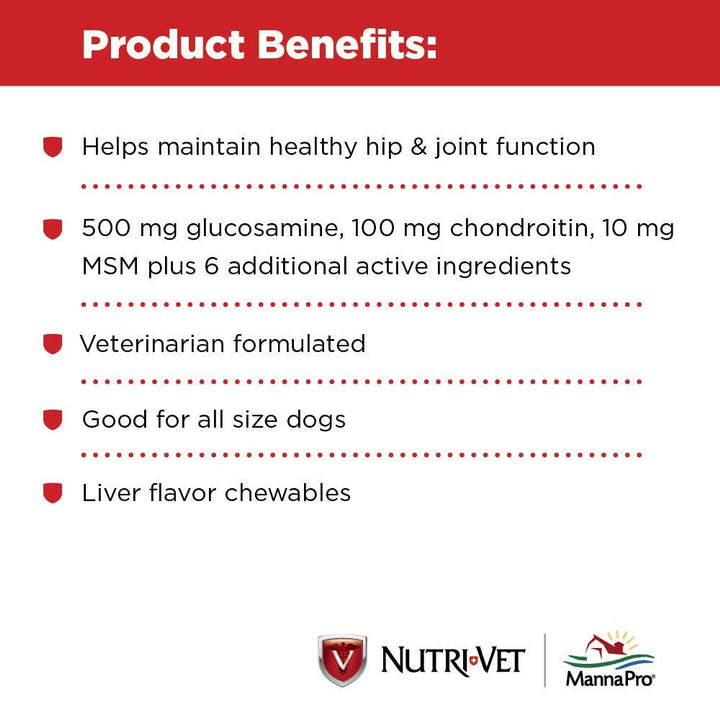 Nutri-Vet Hip & Joint Chewable Dog Supplements | Formulated with Glucosamine & Chondroitin for Dogs | 180 Count