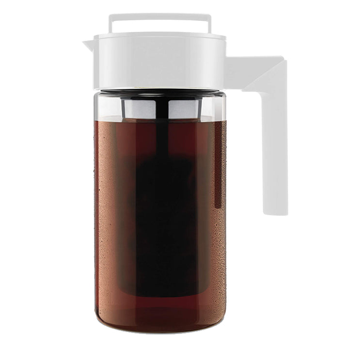 Takeya Patented Deluxe Cold Brew Coffee Maker with White Lid Airtight Pitcher, 1 Quart, White 1 qt