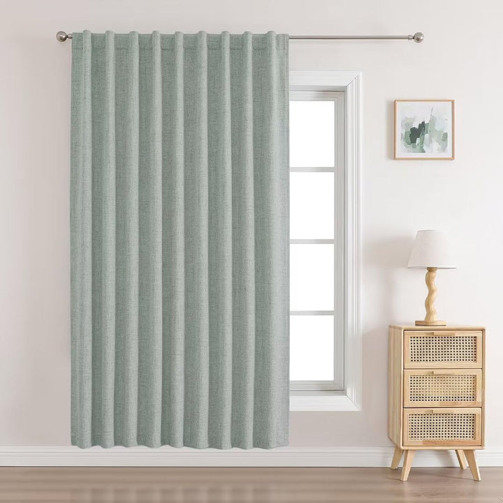 Joydeco 100% Black Out Curtains 63 inch Long 2 Panels Burg Natural Blackout Linen Drapes for Bedroom Living Room Darkening Curtain Thermal Insulated Back tab Rod Pocket(37x63 inch,Sage Green) Sage Green 37"W x 63"L (Pack of 2)