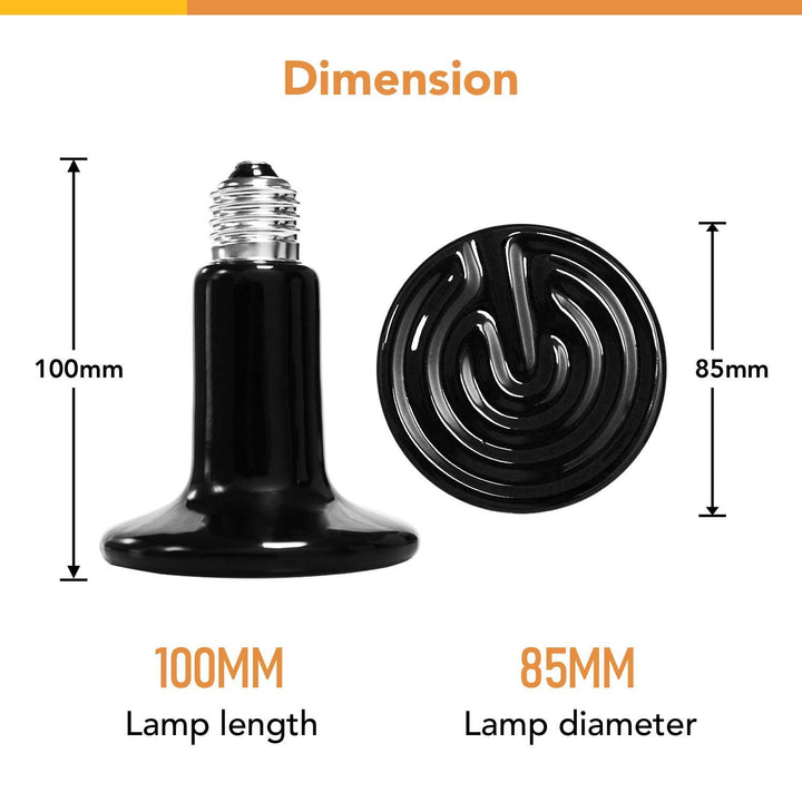 Simple Deluxe 150W Ceramic Heat Emitter Reptile Heat Lamp Bulb No Light Emitting Brooder Coop Heater for Amphibian Pet Terrarium Chameleon Lizards Snakes & Incubating Chicken Black/1-pack 1 Pack