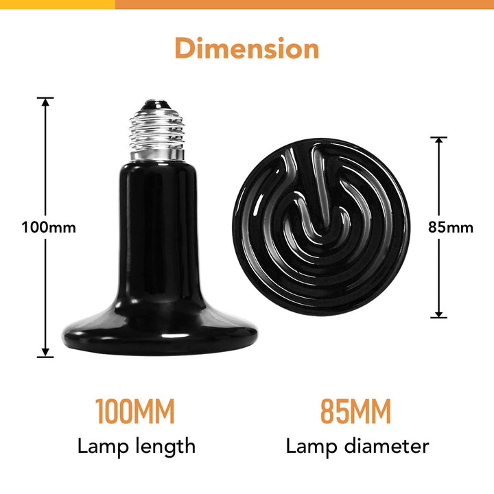 Simple Deluxe 100W 2-Pack Ceramic Heat Emitter Reptile Heat Lamp Bulb No Light Emitting Brooder Coop Heater for Amphibian Pet & Incubating Chicken, Black 100W (D-85mm) 2 Pack