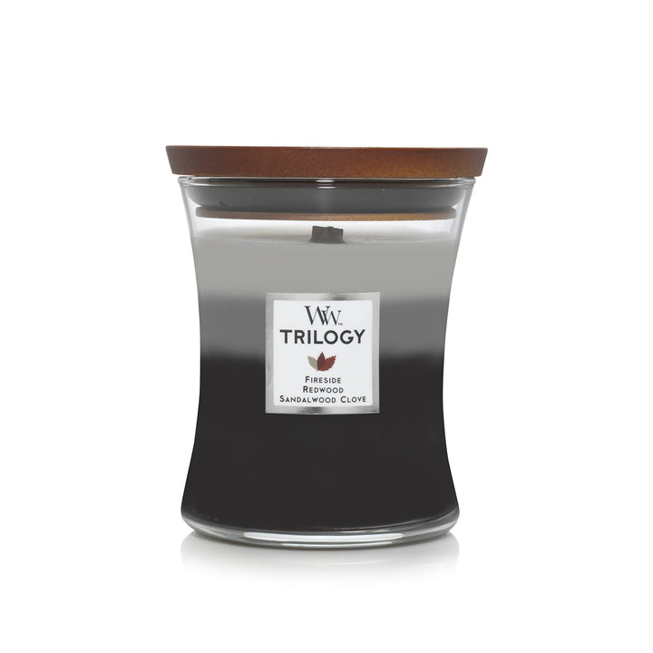 WoodWick Warm Woods Medium Hourglass Trilogy Candle (9.7 oz.) and WoodWick Evening Bonfire Medium Hourglass Candle (9.7 oz.)