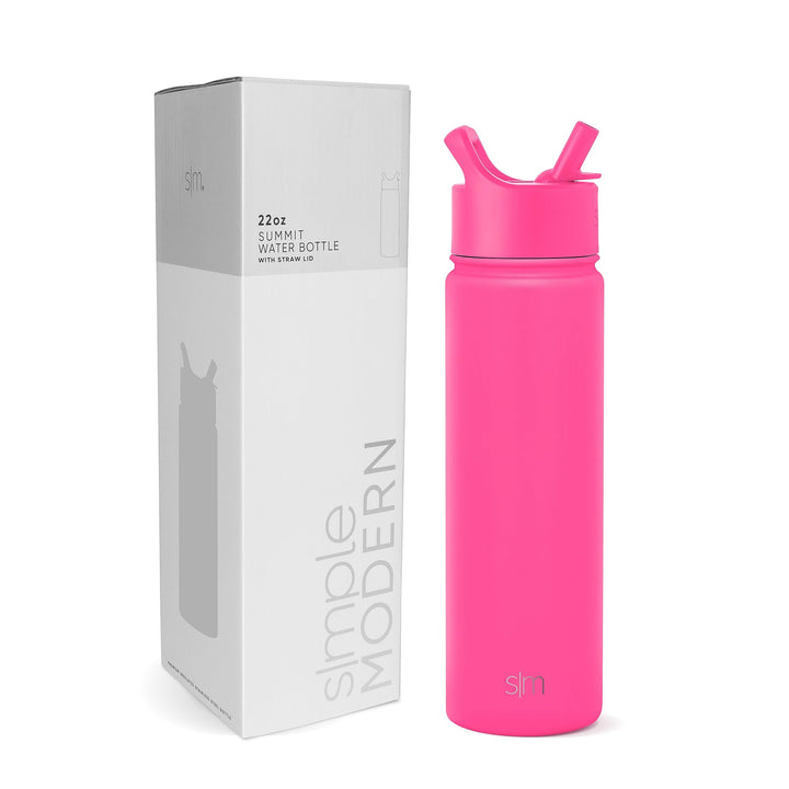 Simple Modern Water Bottle with Straw Lid Vacuum Insulated Stainless Steel Metal Thermos Bottles | Reusable Leak Proof BPA-Free Flask for Gym Sports | Summit Collection | 22oz, Raspberry Vibes -Raspberry Vibes