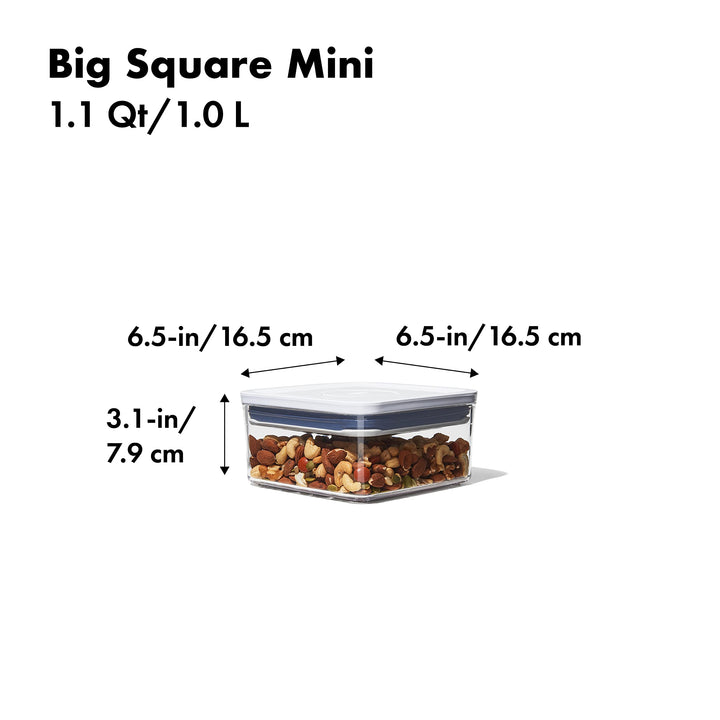 OXO Good Grips POP Container - Airtight Food Storage - Big Square Mini 1.1 Qt Ideal for tea bags, baking supplies, nuts or snacks 1.1 Qt - Square - Nuts