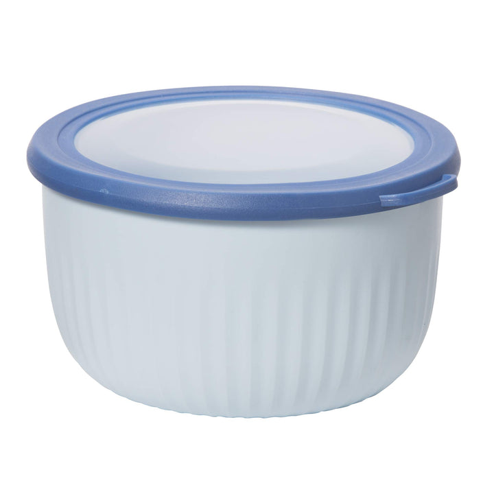 Oggi Prep, Store & Serve Plastic Bowl w/See-Thru Lid- Dishwasher, Microwave & Freezer Safe, (2.6 qt) Blue w/Dk Blue Lid 2.6 Quart Serve Bowl