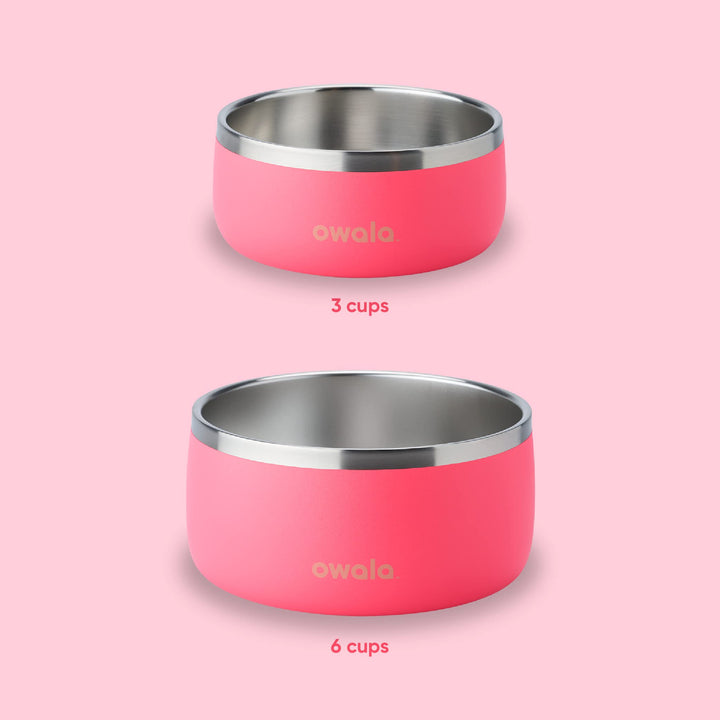 Owala Pet Bowl - Durable Stainless Steel, Food and Water Bowl for Dogs, Cats, and All Pets, Non-Slip Base, 48oz, Pink (Hyper Flamingo)