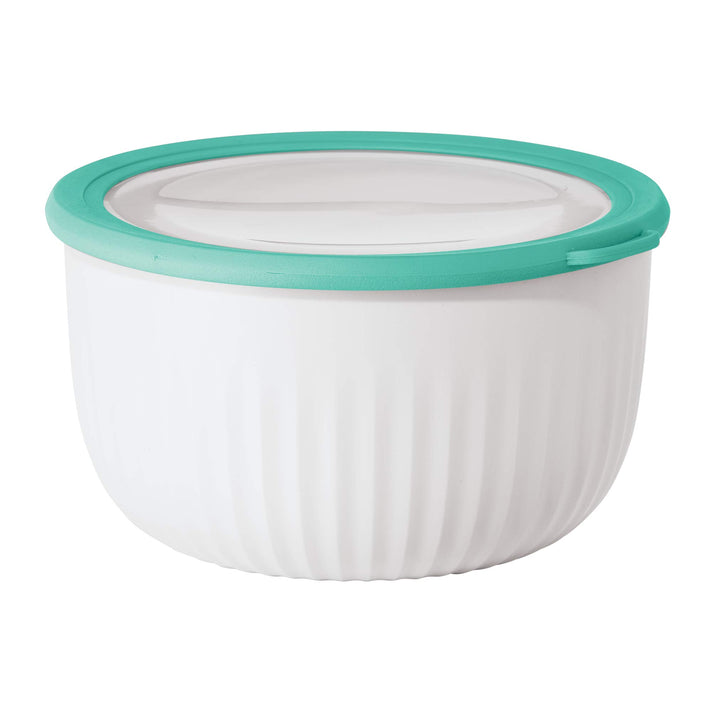 Oggi Prep, Store & Serve Plastic Bowl w/See-Thru Lid- Dishwasher, Microwave & Freezer Safe, (4 qt) White/Aqua 4 Quart Serve Bowl