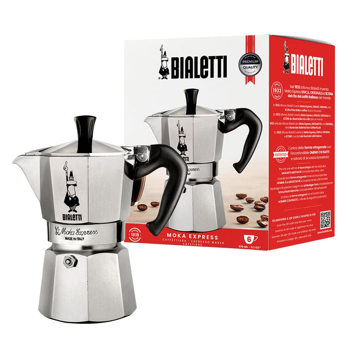 Bialetti - Moka Express: Iconic Stovetop Espresso Maker, Makes Real Italian Coffee, Moka Pot 3 Cups (4.3 Oz - 130 Ml), Aluminium, Silver 3-Cup