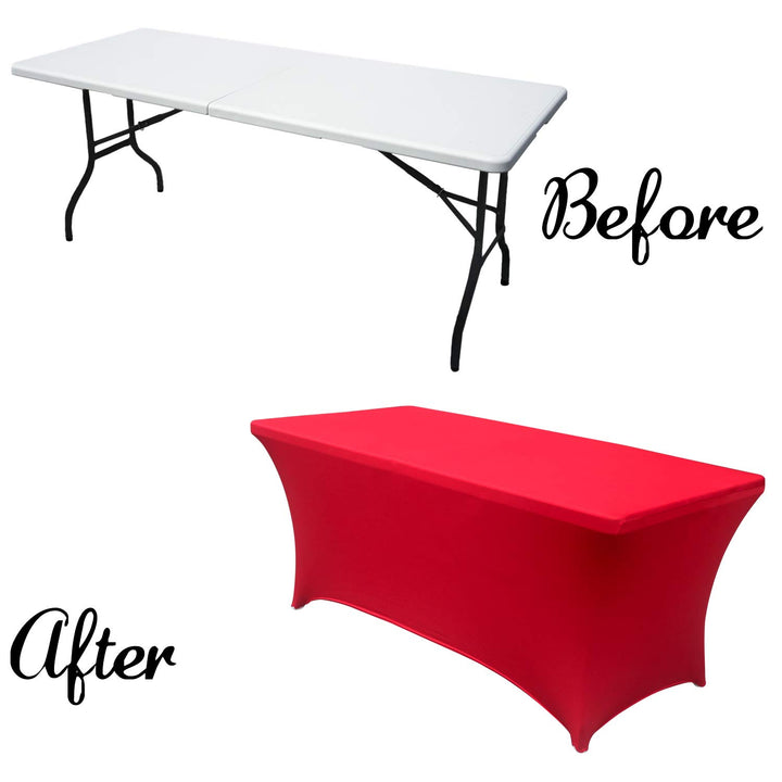 ABCCANOPY Spandex Tablecloths for 6 ft Home Rectangular Table Fitted Stretch Table Cover Polyester Tablecover Table Toppers Red 1PC