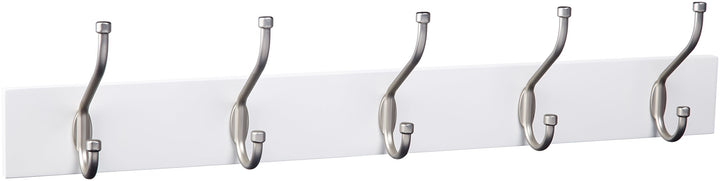 Basics Rectangular Wall-Mounted Farmhouse Coat Rack, 5 Hooks, White 5 Hook Single