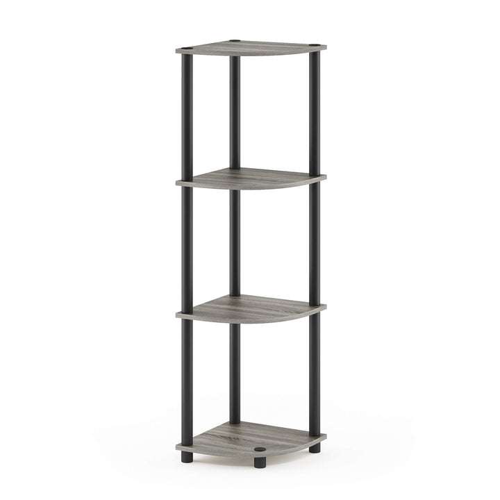 Furinno Turn-N-Tube 4-Tier Corner Display Rack Multipurpose Shelving Unit, Dark Brown Grain/Black 4-Tier Round Tube