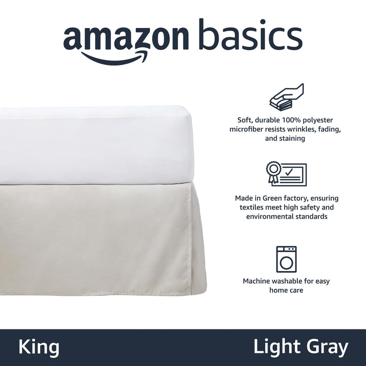 Basics Lightweight Pleated Bed Skirt, King, Light Grey