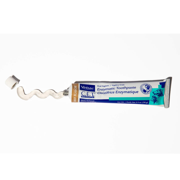 Virbac CET Enzymatic Toothpaste Eliminates Bad Breath by Removing Plaque and Tartar Buildup, Best Pet Dental Care Toothpaste -Beef Flavor, 2.5 Oz Tube (Color Varies)