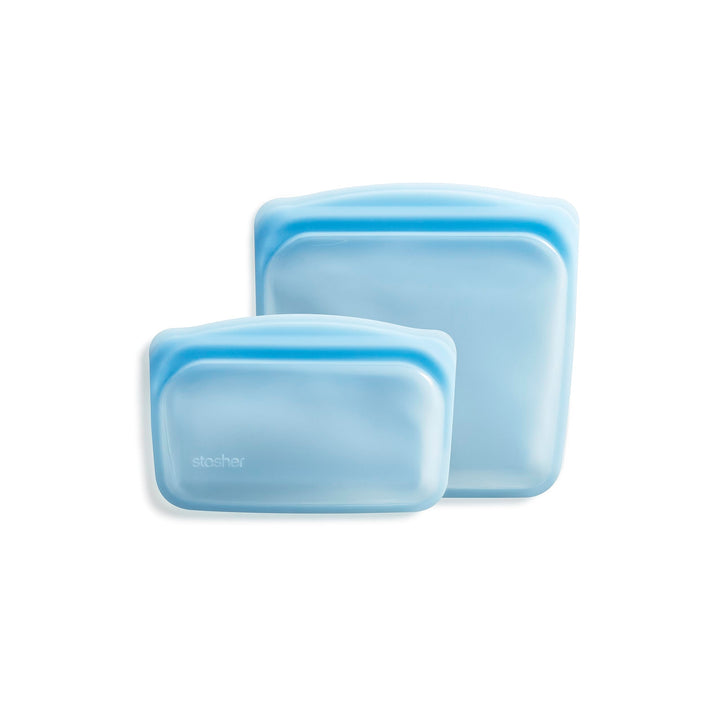 Stasher Reusable Silicone Storage Bag, Food Storage Container, Microwave and Dishwasher Safe, Leak-free, Sandwich + Snack Bundle 2-Pack, Blue