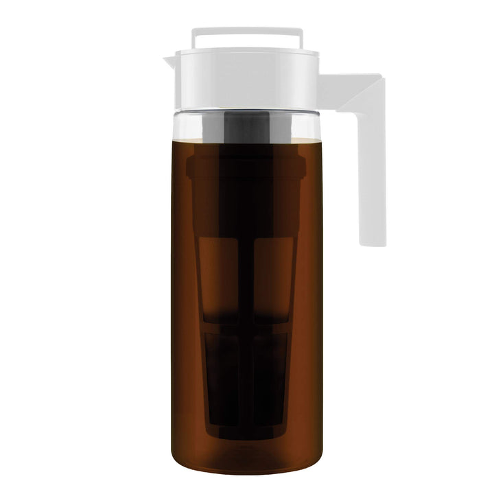 Takeya Patented Deluxe Cold Brew Coffee Maker With White Lid Airtight Pitcher, 2 Quart, White 2 qt