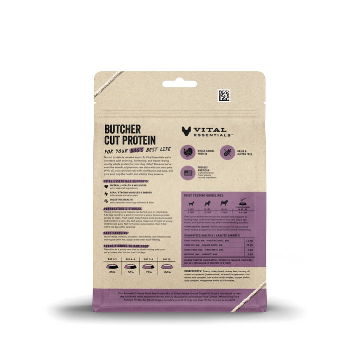 Vital Essentials Freeze Dried Raw Protein Mix-in Dog Food Topper, Turkey Ground Topper for Dogs, 6 oz