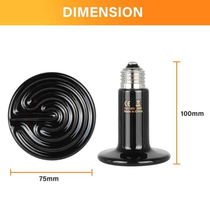 Simple Deluxe 25W/40W/50W/60W/100W/150W Ceramic Heat Emitter Reptile Heat Lamp Bulb No Light Emitting Brooder Coop Heater for Amphibian Pet & Incubating Chicken, Black/4-Pack, 50W 50 Watts