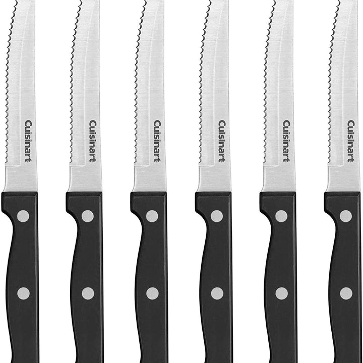 Cusinart Knife Set, 6pc Steak Knife Set with Steel Blades for Precise Cutting, Lightweight, Stainless Steel & Durable, C77TR-6PSK Black