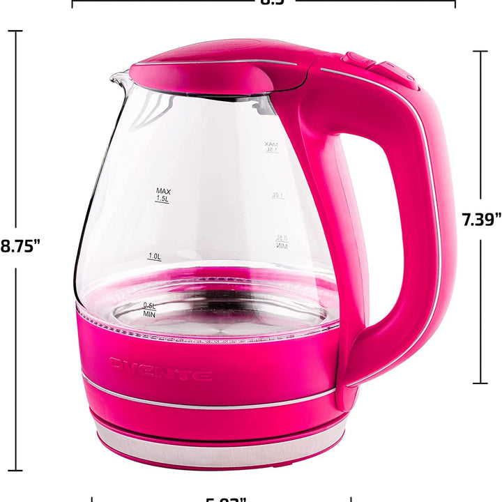 OVENTE Glass Electric Kettle Hot Water Boiler 1.5 Liter Borosilicate Glass Fast Boiling Countertop Heater - BPA Free Auto Shut Off Instant Water Heater Kettle for Coffee & Tea Maker - Purple KG83P