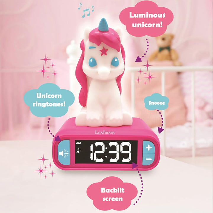 Lexibook - Unicorn Digital Alarm Clock for Kids with Night Light, Snooze and Unicorn Sound Effects, Childrens Clock, Luminous Unicorn, Pink Colour - RL800UNI