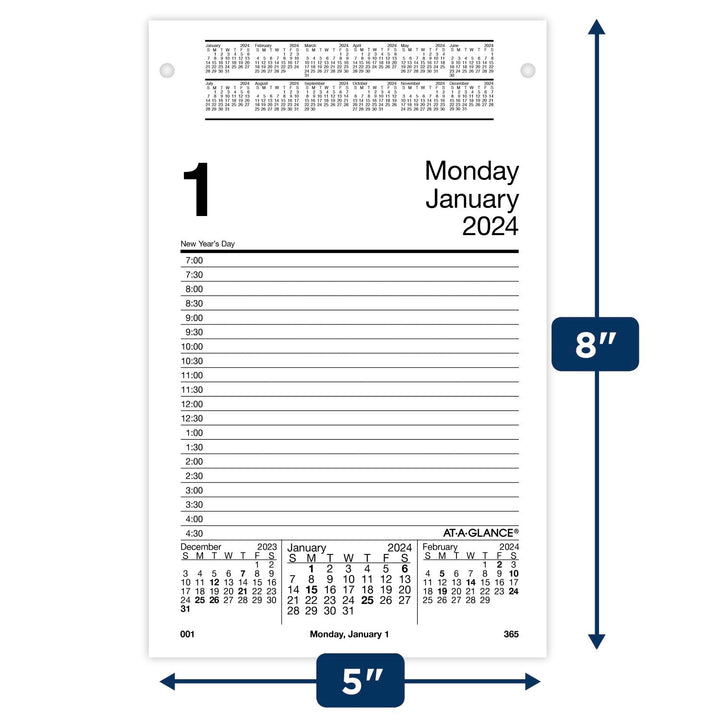 AT-A-GLANCE 2024 Daily Desk Pad Calendar Refill, 5" x 8", Large, Style (E4585024) 2024 Old Edition Pad Style