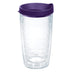 Tervis Clear & Colorful Lidded Made in USA Double Walled Insulated Tumbler Travel Cup Keeps Drinks Cold & Hot, 16oz, Royal Purple Lid, 2 Piece Set