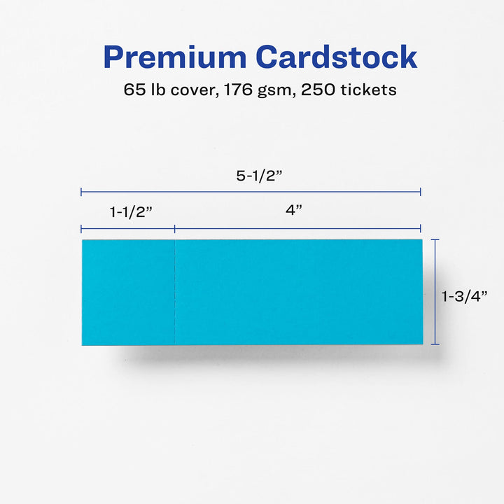 Avery Printable Tickets, Bright Blue Colored Cardstock, 1.75" x 5.5", Laser/Inkjet, 250 Tickets (16436) 1.75 x 5.5