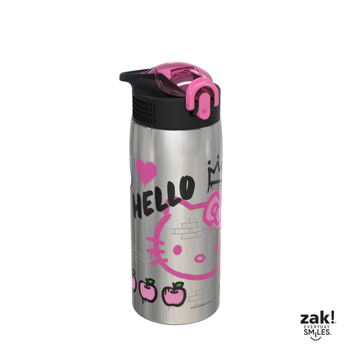 Zak Designs Sanrio Water Bottle for Travel and At Home, 19 oz Vacuum Insulated Stainless Steel with Locking Spout Cover, Built-In Carrying Loop, Leak-Proof Design (Hello Kitty) Hello Kitty