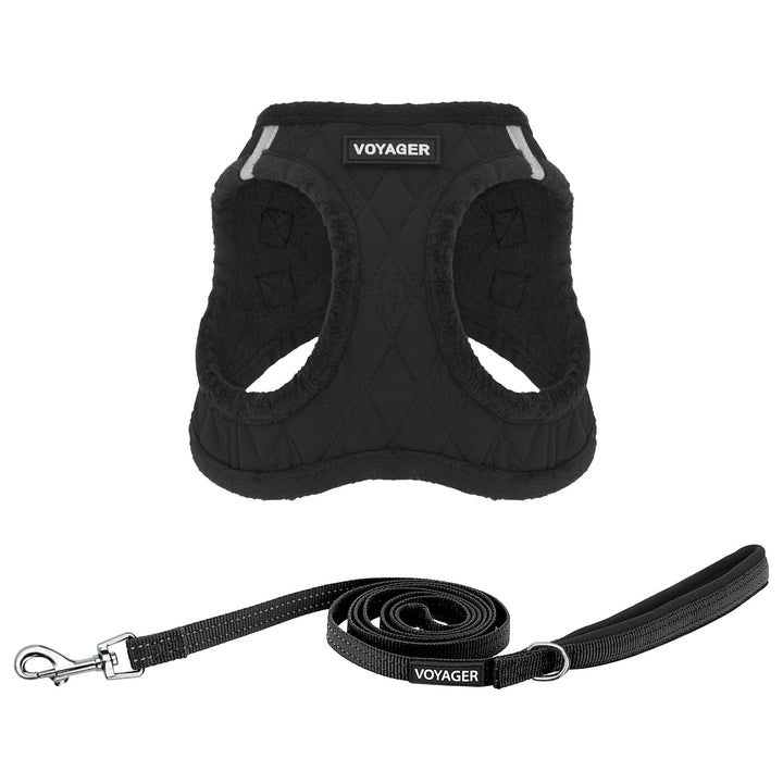 Voyager Step-in Plush Dog Harness – Soft Plush, Step in Vest Harness and Reflective Dog 5 ft Leash Combo with Neoprene Handle for Small and Medium Dogs by Best Pet Supplies -Set (Black Plush), S Harness Leash Set (Black Plush) S (Chest: 14.5 - 16")