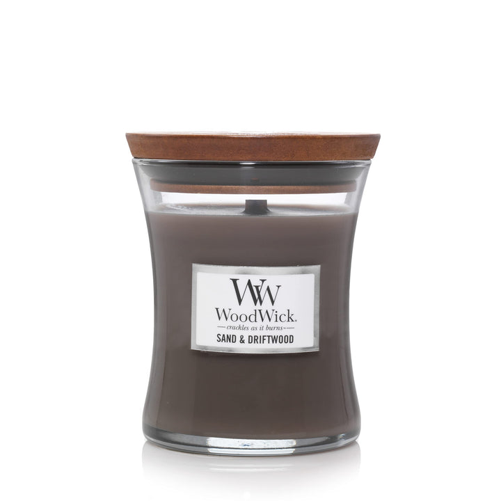 WoodWick Evening Bonfire (9.7 oz.) and Sand & Driftwood (9.7 oz.) Medium Hourglass Candles