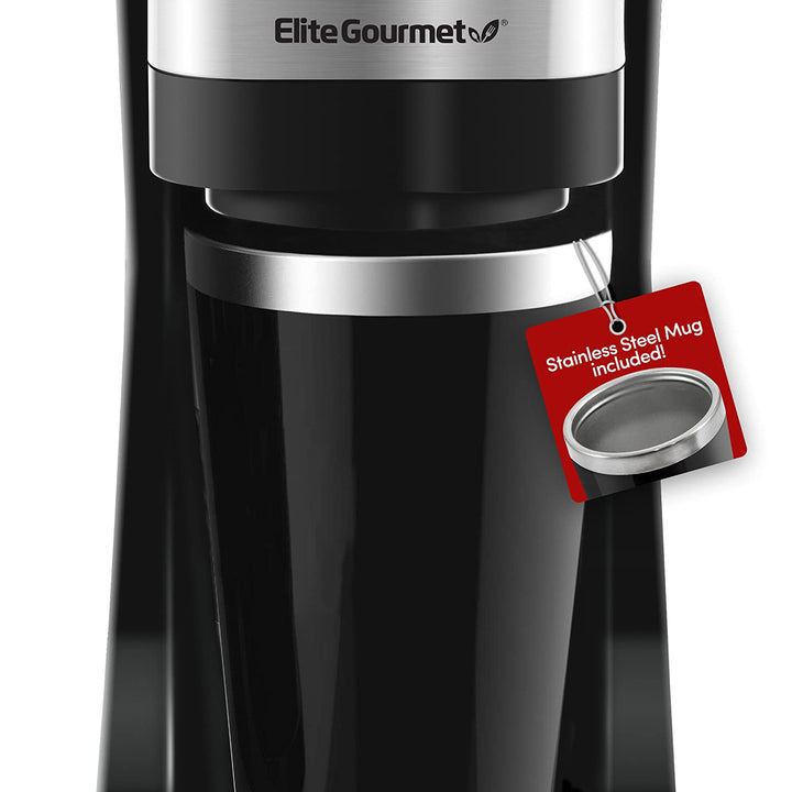 Elite Gourmet EHC117M Personal Single-Serve Compact Coffee Maker Brewer Includes 14Oz. Thermal Travel Mug with Stainless Steel Interior, Compatible with Coffee Grounds, Reusable Filter, Mint