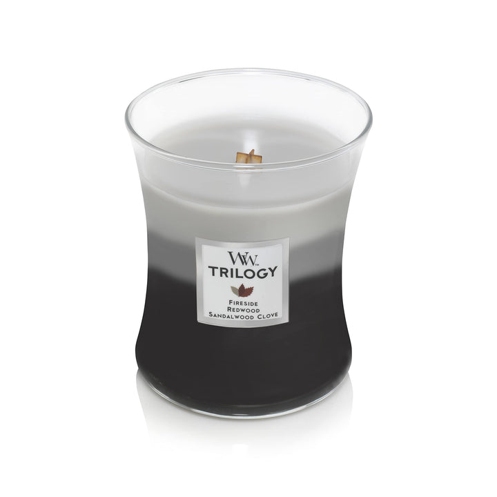 WoodWick Warm Woods Medium Hourglass Trilogy Candle (9.7 oz.) and WoodWick Evening Bonfire Medium Hourglass Candle (9.7 oz.)