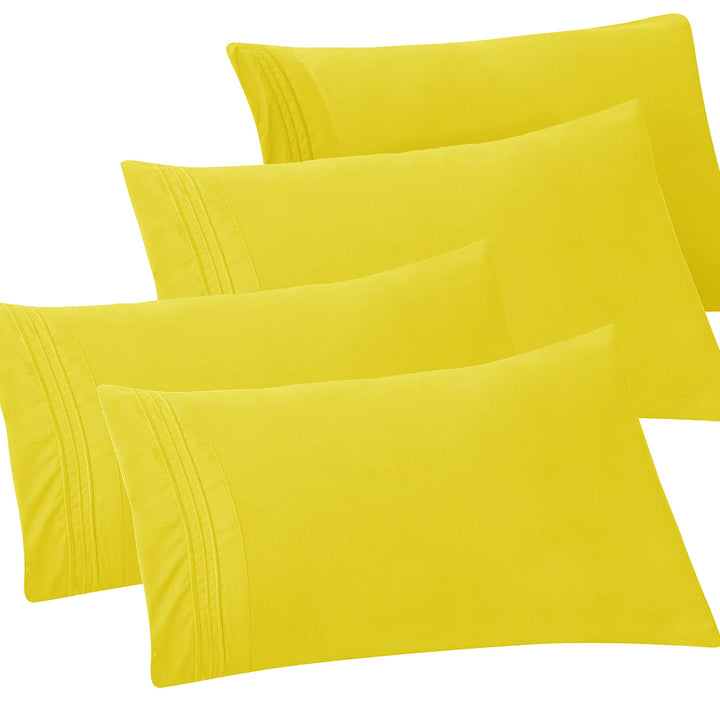 Elegant Comfort 4-PACK Solid Pillowcases 1500 Thread Count Egyptian Quality - Easy Care, Smooth Weave, Wrinkle and Stain Resistant, Easy Slip-On, 4-Piece Set, King Pillowcase, Yellow