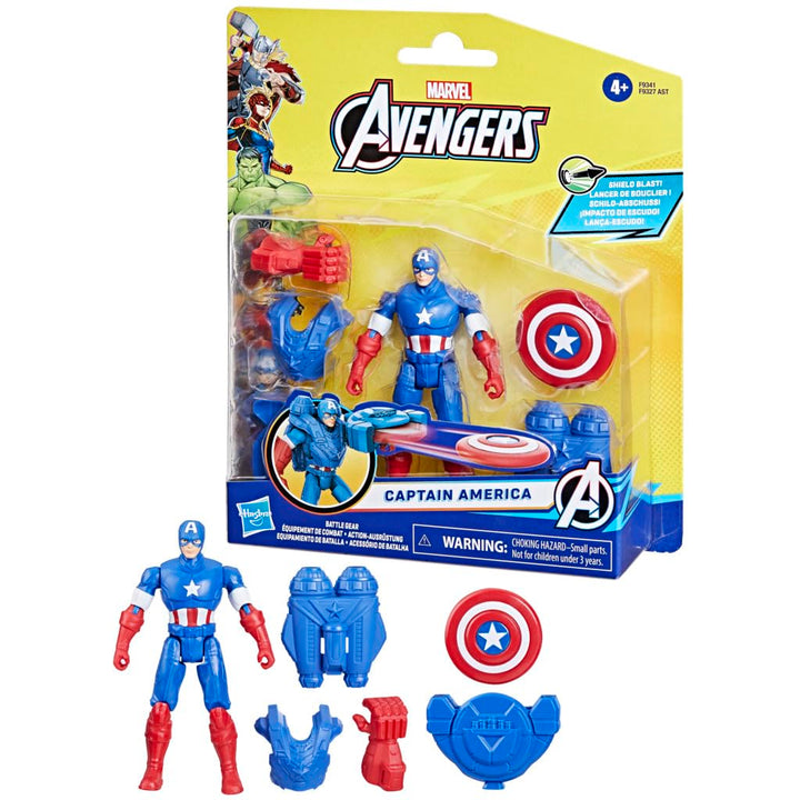 Marvel Epic Hero Series Battle Gear Captain America Action Figure, 4-Inch, Avengers Super Hero Toys for Kids Ages 4 and Up Captain America (Battle Gear)