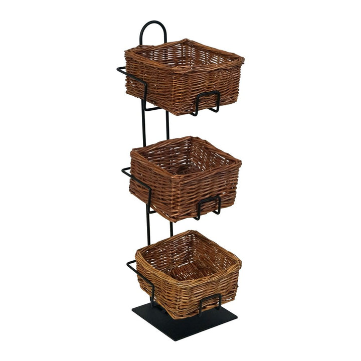 K1430-4B-MB 4 Round Willow Basket Display with Sign Frame and Mobile Merchandisers CR0620-3B-MB 3 Square Willow Basket Counter Display Rack Basket Display + Rack, CR0620-3B-MB