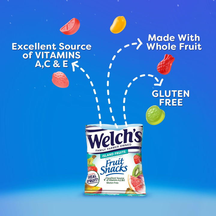 Welch's Fruit Snacks, Fruit Punch & Island Fruits Variety Pack, Perfect for School Lunches, Gluten Free, Bulk Pack, 0.8 oz Individual Single Serve Bags (Pack of 40) 0.8 Ounce (Pack of 40)