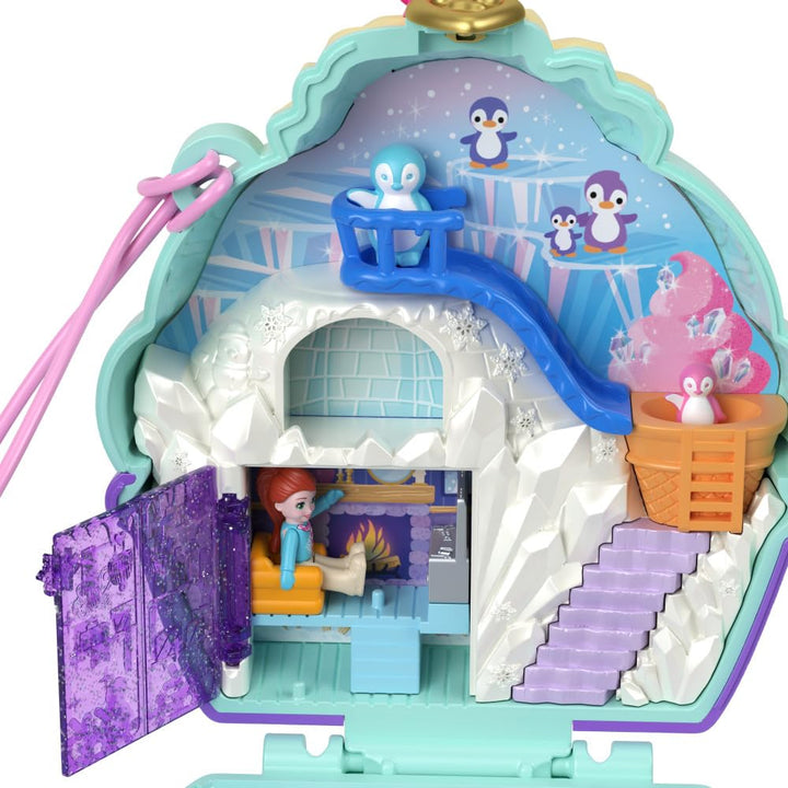 Polly Pocket Dolls & Playset, Snow Sweet Penguin Compact with 13 Accessories, Travel Toy with Fidget Exterior