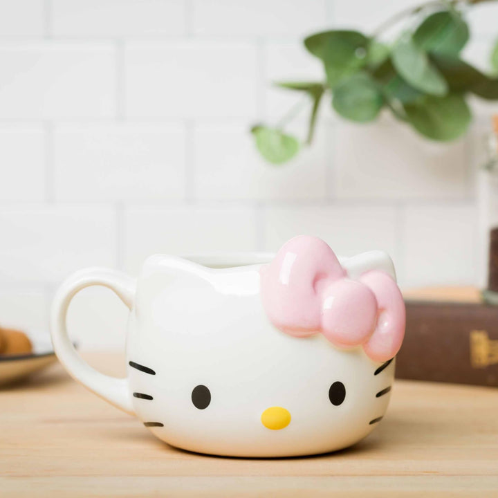 Silver Buffalo Sanrio Hello Kitty Pink Bow Ceramic 3D Sculpted Mug, 20 Ounces