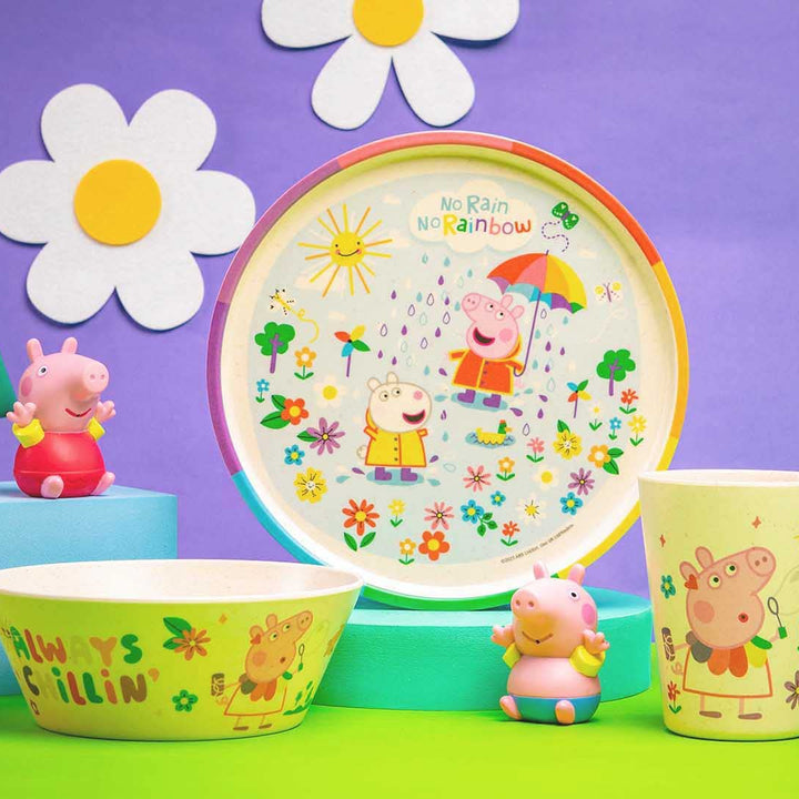 Zak Designs Peppa Pig Kids Dinnerware Set 3 Pieces, Durable and Sustainable Melamine Bamboo Plate, Bowl, and Tumbler are Perfect For Dinner Time With Family (Peppa, Suzy, Zuzu) 8" Plate, 6" Bowl, 10oz Tumbler