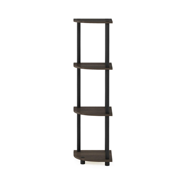 Furinno Turn-N-Tube 4-Tier Corner Display Rack Multipurpose Shelving Unit, Dark Brown Grain/Black 4-Tier Round Tube