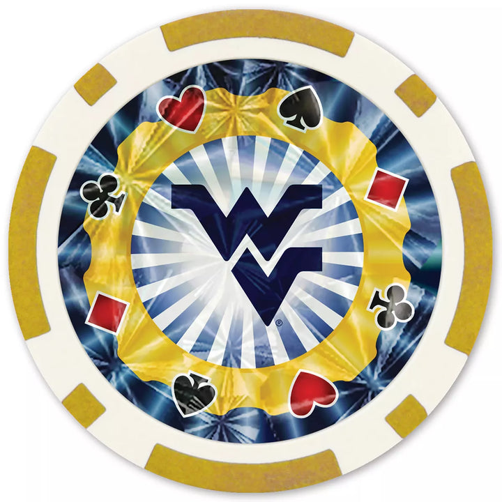 Masterpieces Casino Style 20 Piece 11.5 Gram Poker Chip Set NCAA West Virginia Mountaineers Gold Edition.