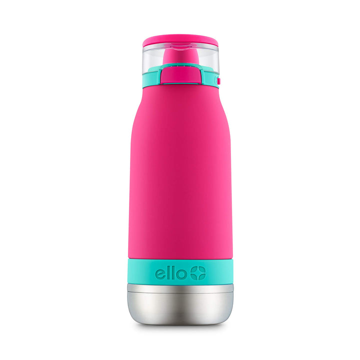 Ello Emma 14oz Vacuum Insulated Stainless Steel Kids Water Bottle with Straw and Built-in Carrying Handle and Leak-Proof Locking Lid for School Backpack, Lunchbox and Outdoor Sports Tropic Pink