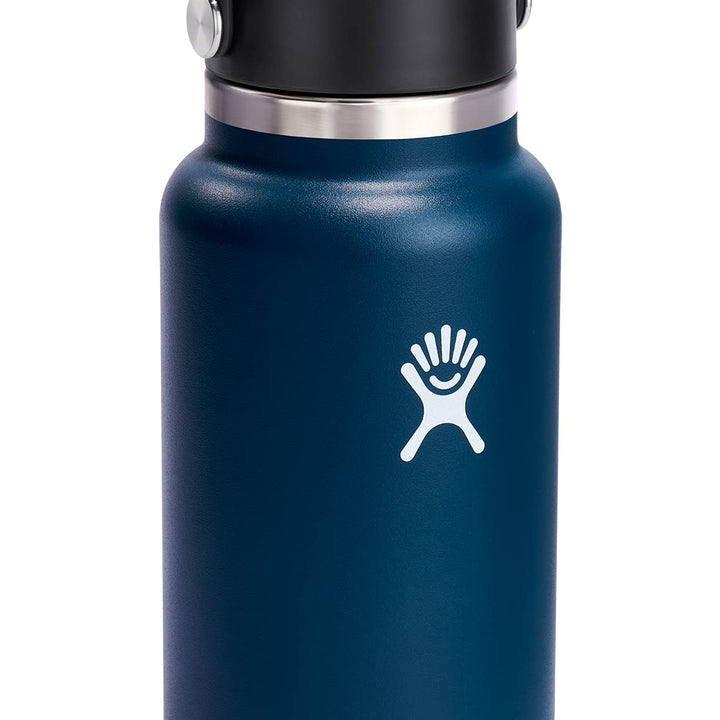 Hydro Flask Stainless Steel Wide Mouth Water Bottle with Flex Straw Lid and Double-Wall Vacuum Insulation Indigo 32 Oz