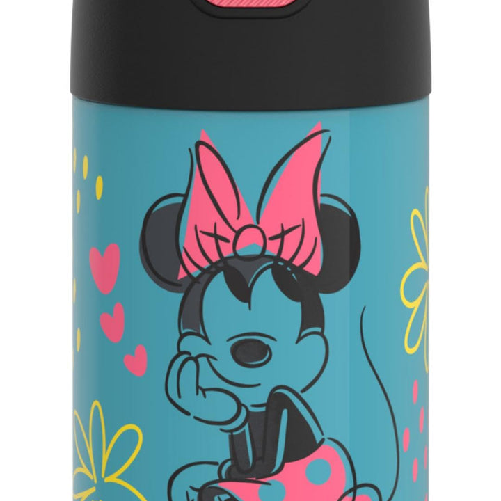 THERMOS FUNTAINER 12 Ounce Stainless Steel Vacuum Insulated Kids Straw Bottle, Minnie Mouse