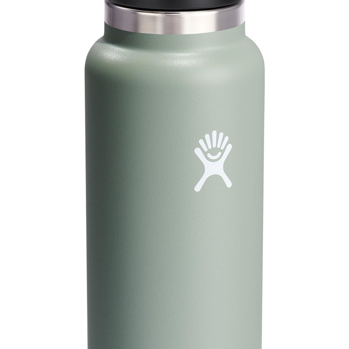 Hydro Flask Stainless Steel Wide Mouth Water Bottle with Flex Straw Lid and Double-Wall Vacuum Insulation Agave 40 Oz