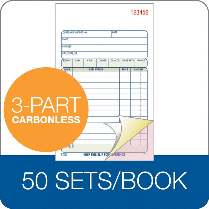 Adams Sales Order Book, 3-Part, Carbonless, 4-3/16" X 7-3/16" Inch, 50 Sets, White, Canary and Pink (TC4705) (Pack of 2)