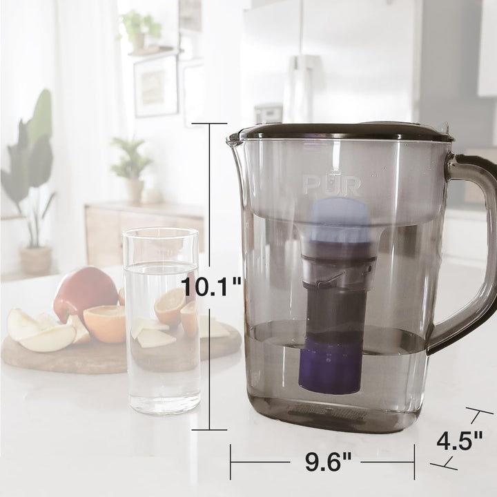 PUR PLUS 7-Cup Water Filter Pitcher with 1 Genuine PUR PLUS Filter, 3-in-1 Powerful Filtration, BPA Free, Dishwasher Safe, Smoke, PPT710BA