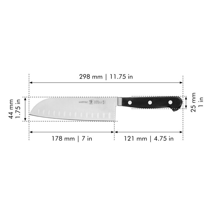 HENCKELS Statement Razor-Sharp 8-inch Bread Knife, Cake Knife, German Engineered Informed by 100+ Years of Mastery, Black 7-inch Hollow Edge Santoku Knife