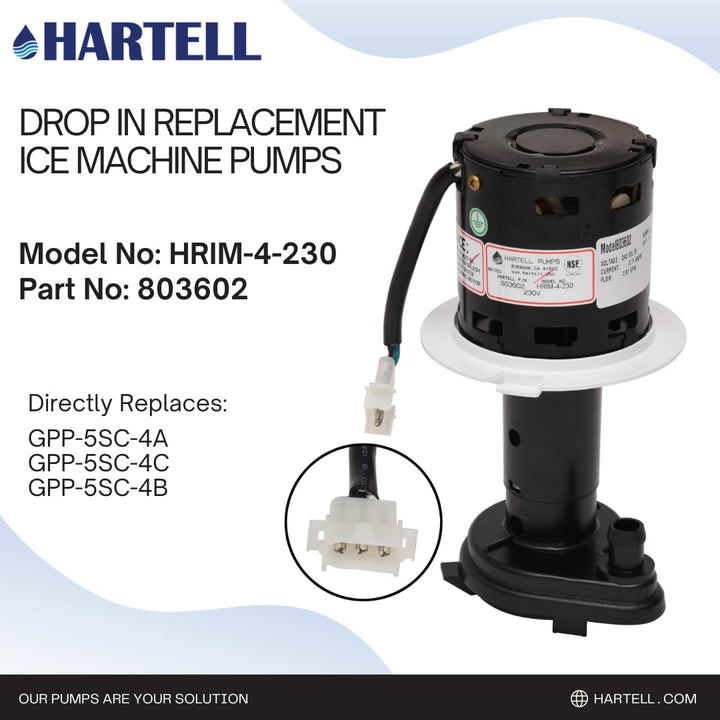 HARTELL HRIM-4-230 Replacement Ice Machine Pump, Replaces GPP-5SC-4A, GPP-5SC-4C, GPP-5SC-4B, 12-2919-02, 12-2920-02 and 12-2920-03